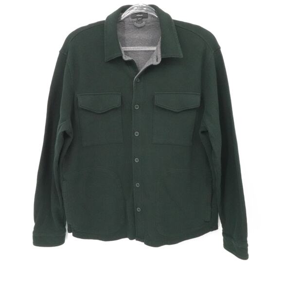 Vince Shirt Jacket Large Green Double Knit Cotton Blend Pique Outdoors - Picture 1 of 12